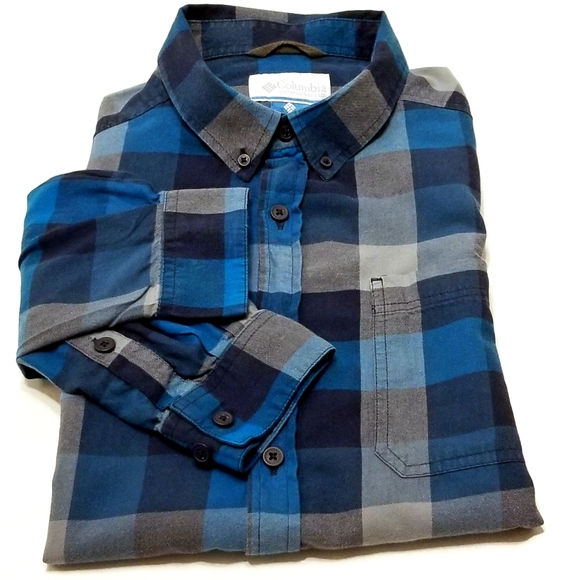 Columbia Blue/Grey Big Check Button Down Sz Large - Picture 5 of 5